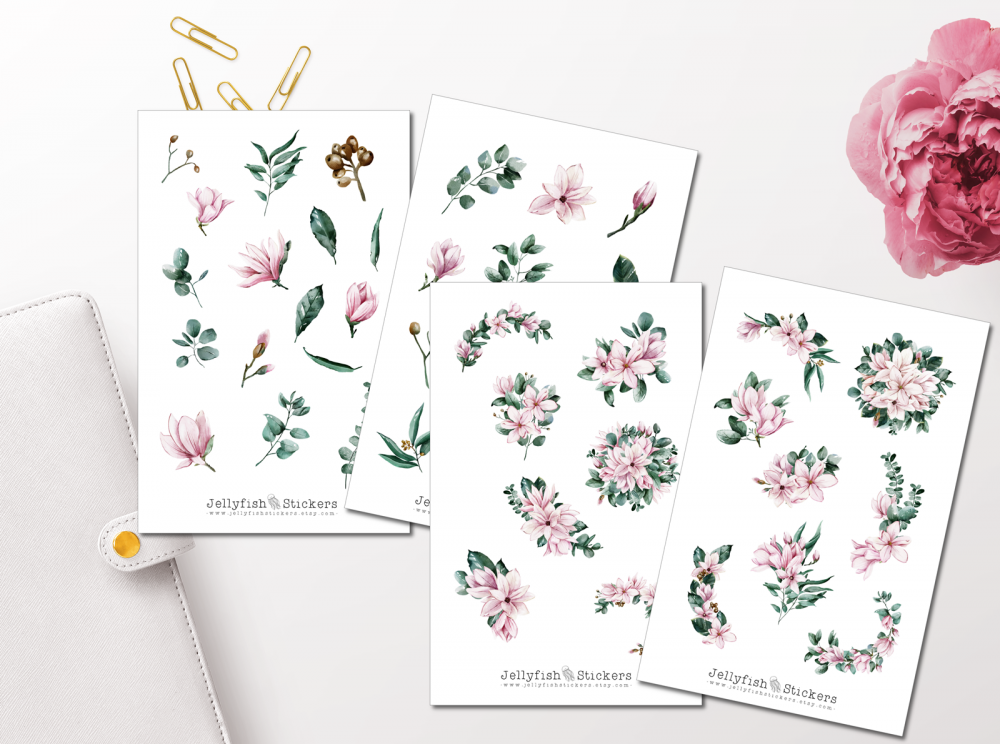 Magnolien und Eukalyptus Sticker Set